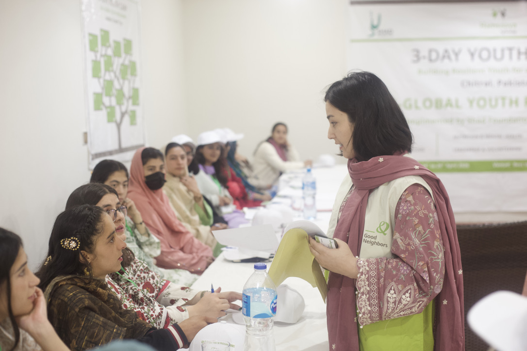 A Good Neighbors facilitator leading a session with participants at the three-day Global Youth Programme camp in Chitral